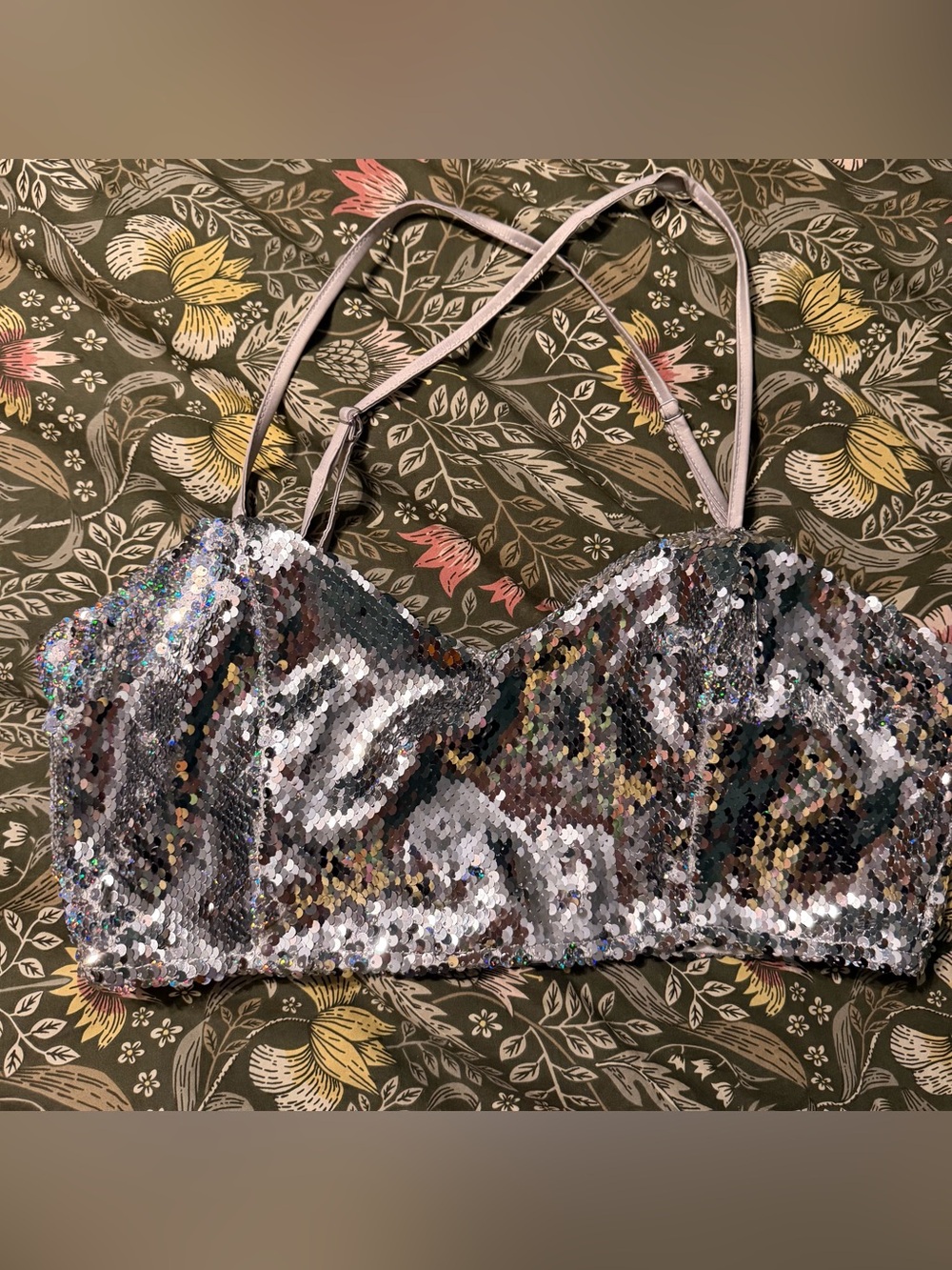Nasty gal collection silver sequin bandeau zipper crop top bra